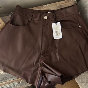 We Wore What- Vegan Brown Leather Shorts